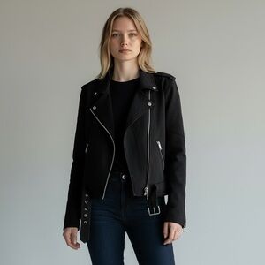 The Kooples Paris Black Moto Jacket – Women’s Lightweight Biker Style – Size L